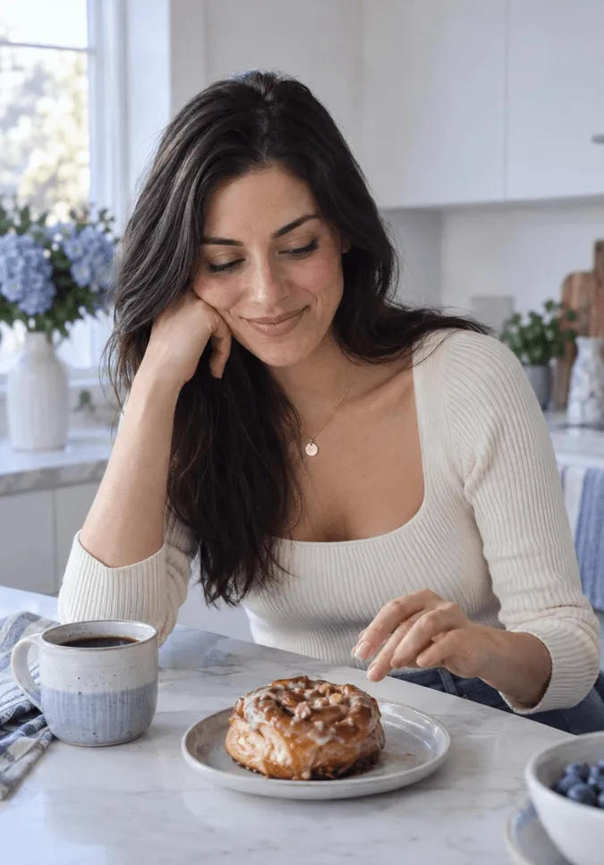 Person pausing at a kitchen counter, illustrating everyday food cravings discussed in Franklin, TN