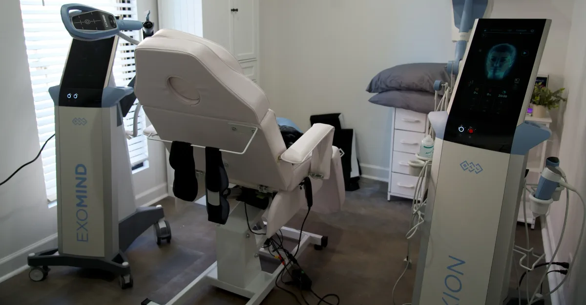 Client receiving needle-free Exion Face skin tightening at Williamson Aesthetics & Wellness in Franklin, TN