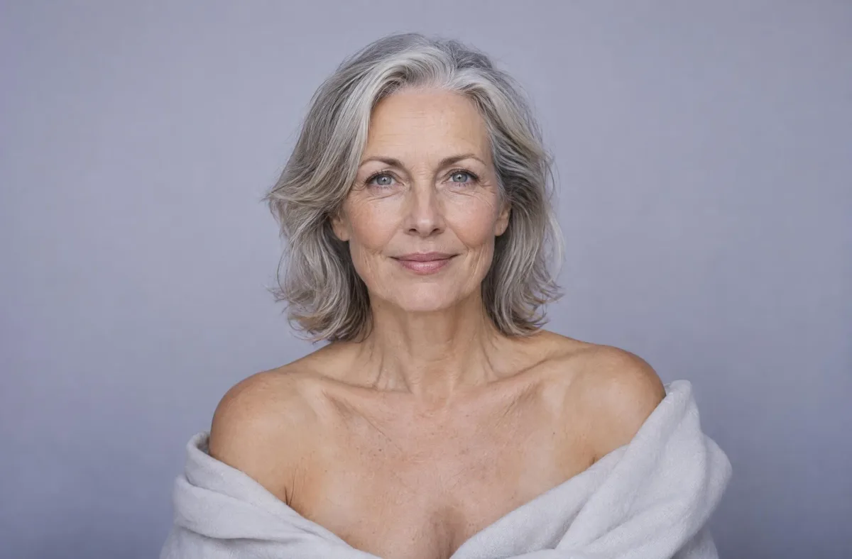 Woman gently lifting her cheek in a mirror before sagging skin treatment at Williamson Aesthetics & Wellness in Franklin, TN