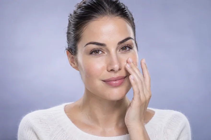 Close-up of smooth cheek skin with refined pores after RF microneedling at Williamson Aesthetics & Wellness, Franklin, TN